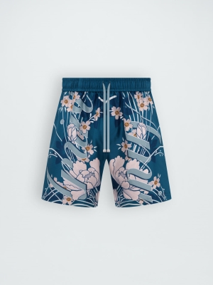 Blue Amiri FLORAL DRAWSTRING SHORT | 360587-FAI