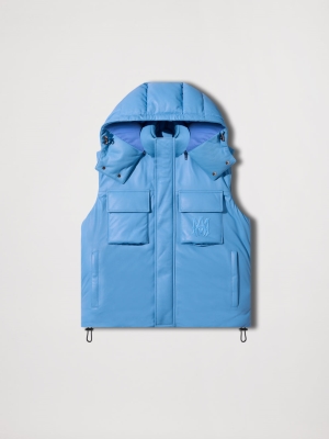 Blue Amiri HOODED LEATHER DOWN GILET | 627954-YGL