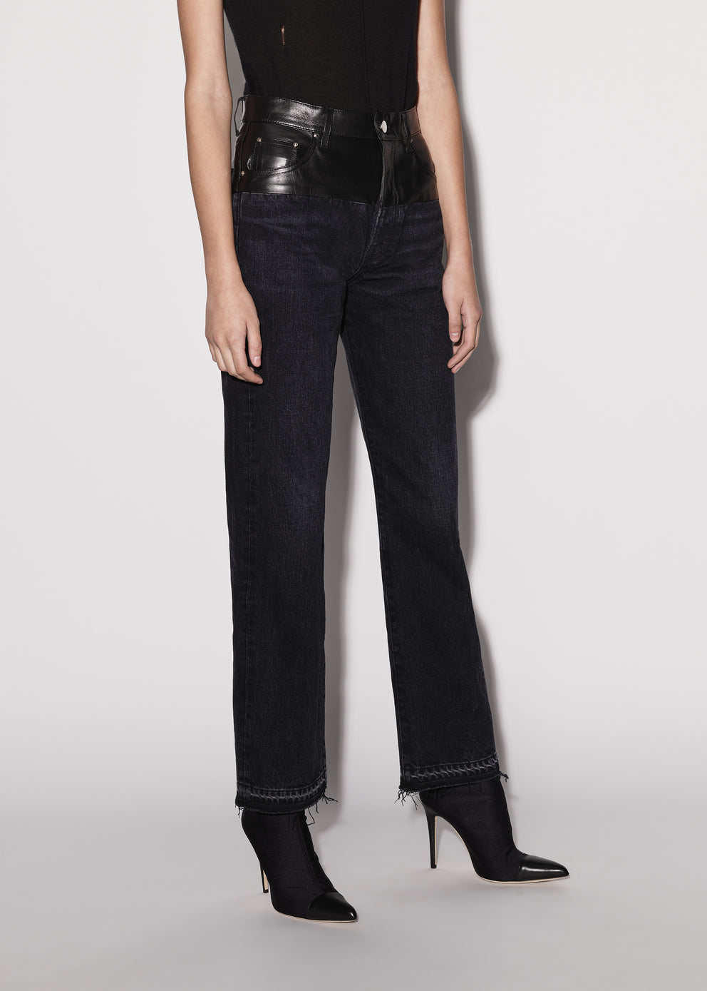 Aged Black/Black Leather Amiri LEATHER HYBRID STRAIGHT JEAN | 082943-OPC