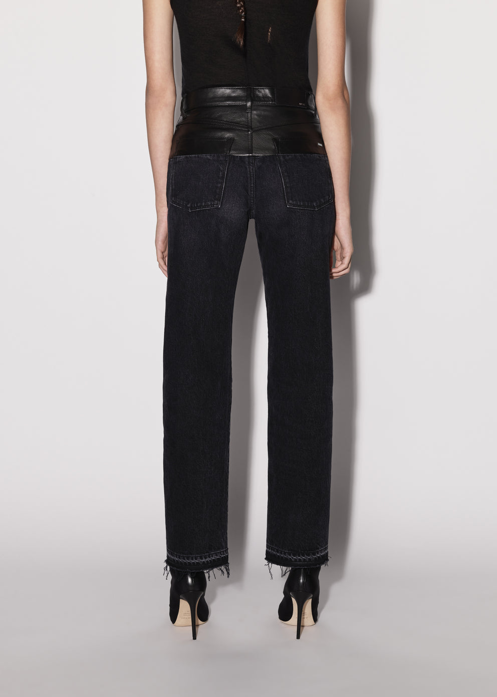 Aged Black/Black Leather Amiri LEATHER HYBRID STRAIGHT JEAN | 082943-OPC