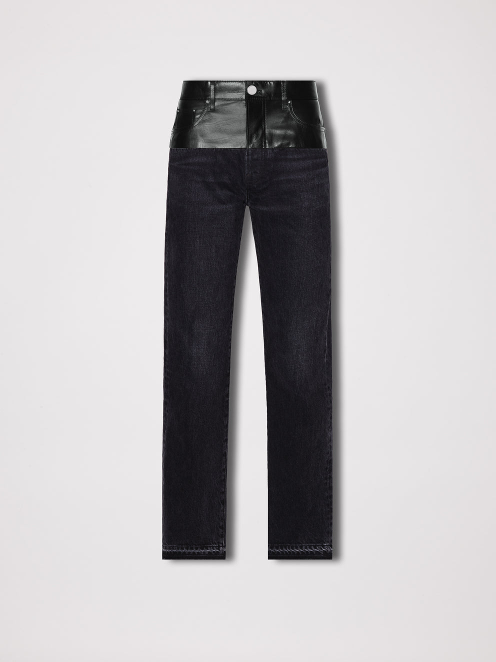 Aged Black/Black Leather Amiri LEATHER HYBRID STRAIGHT JEAN | 082943-OPC