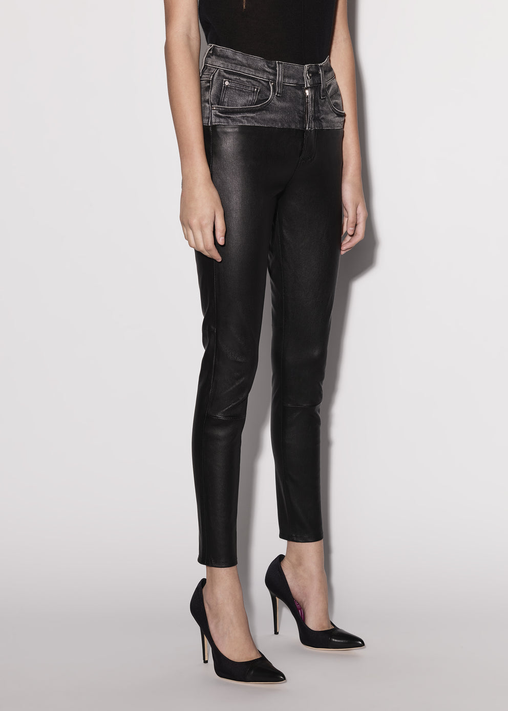 Black/Aged Black Amiri CONTRAST LEATHER SKINNY JEAN | 124908-EMD