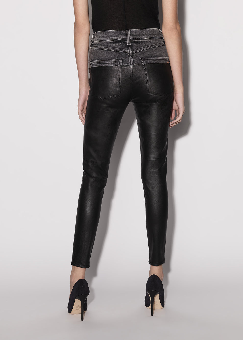 Black/Aged Black Amiri CONTRAST LEATHER SKINNY JEAN | 124908-EMD