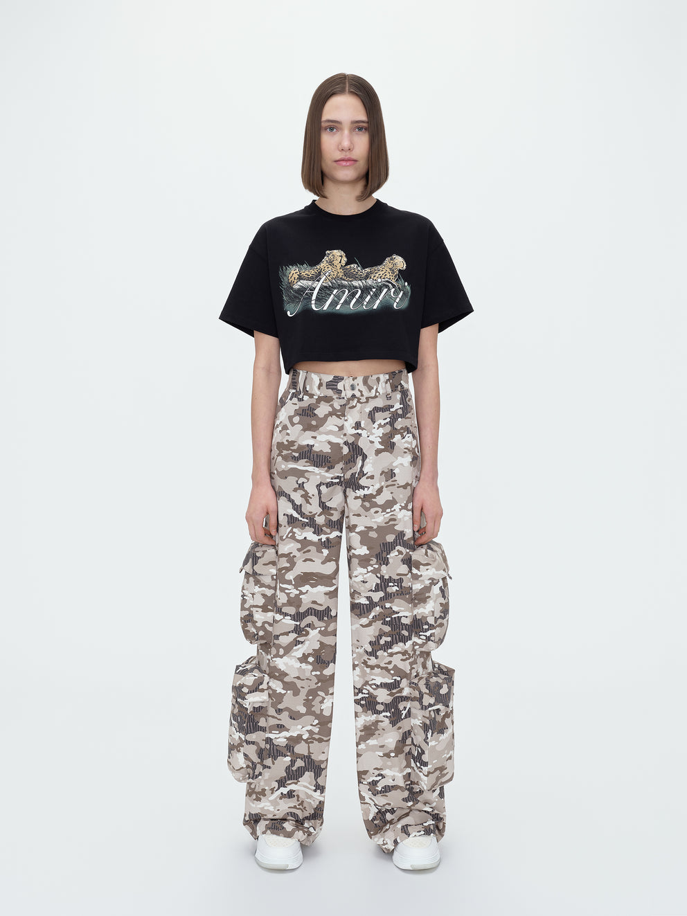 Black Amiri CHEETAH CROPPED TEE | 632795-DAP