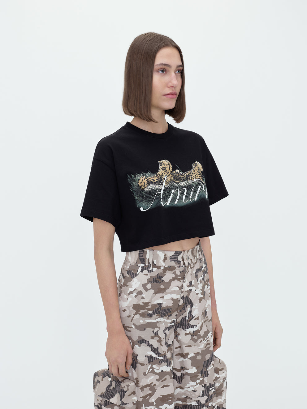 Black Amiri CHEETAH CROPPED TEE | 632795-DAP