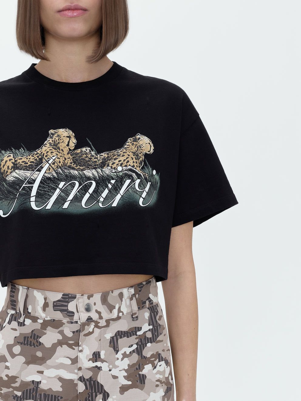 Black Amiri CHEETAH CROPPED TEE | 632795-DAP