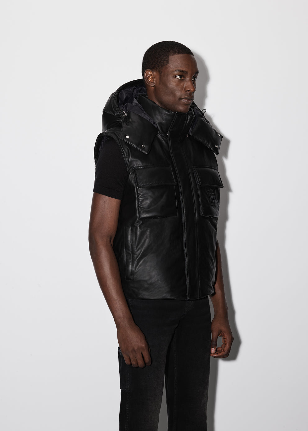 Black Amiri HOODED LEATHER DOWN GILET | 025948-WPX