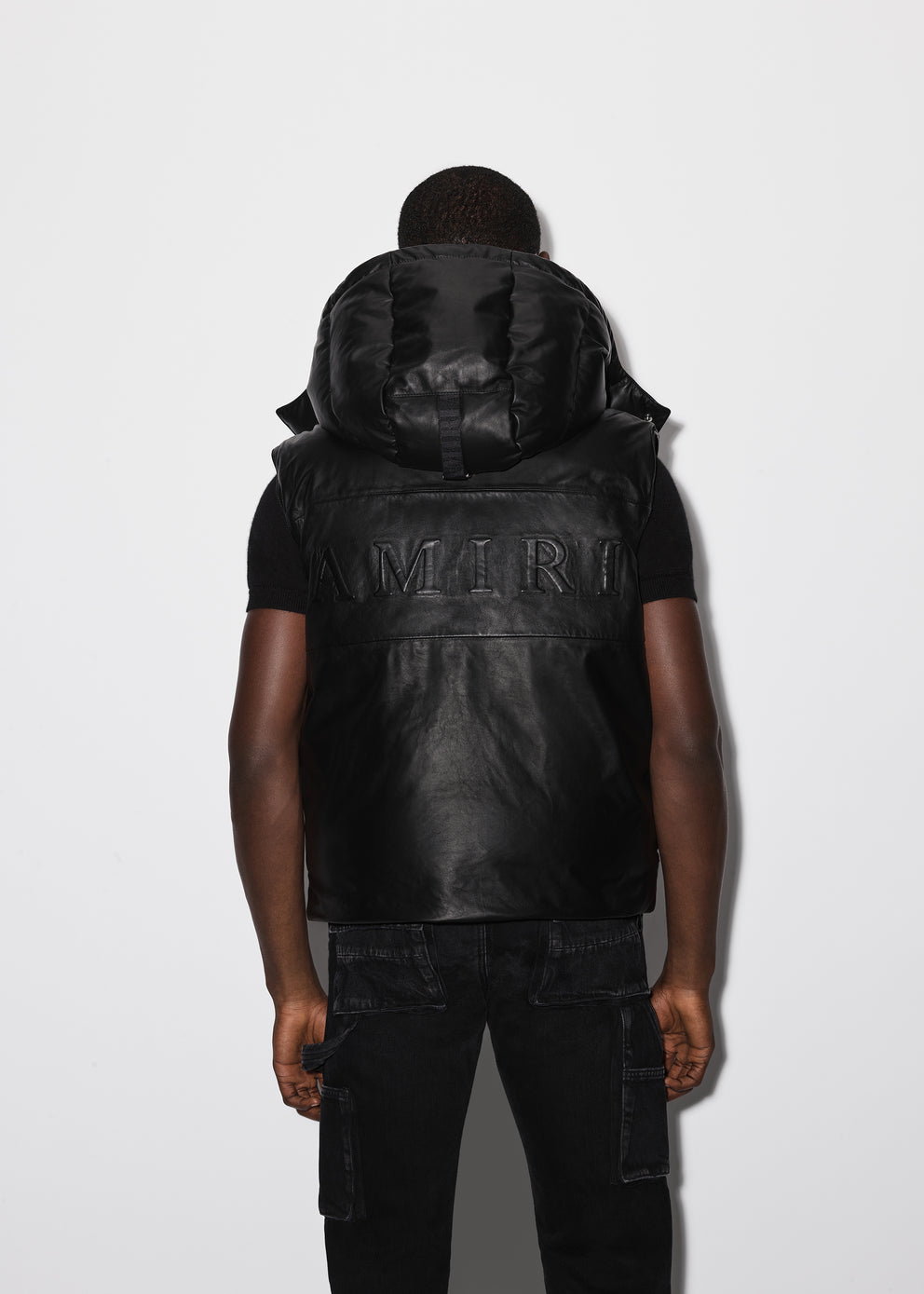 Black Amiri HOODED LEATHER DOWN GILET | 025948-WPX