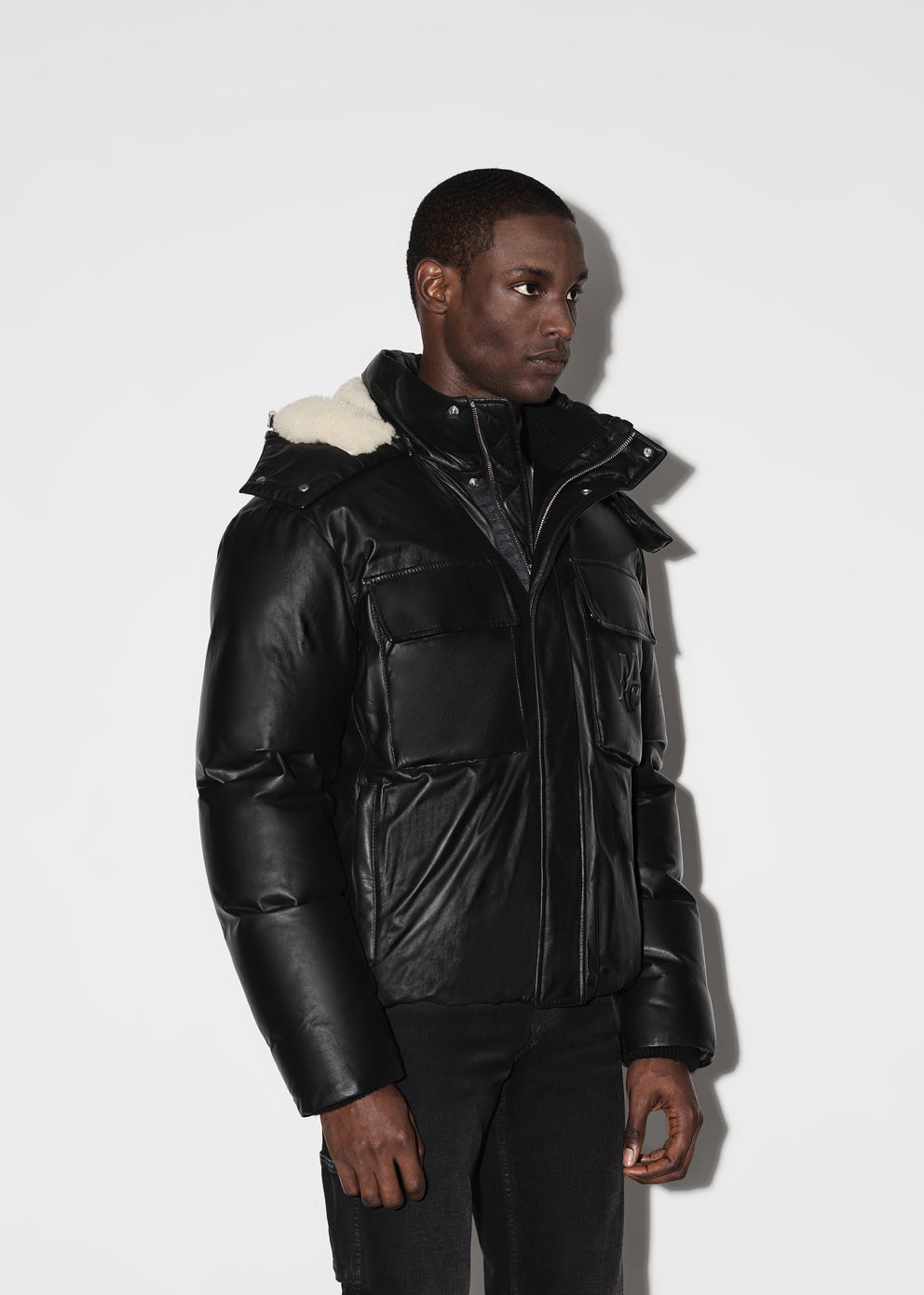 Black Amiri HOODED LEATHER DOWN JACKET | 094586-BTV