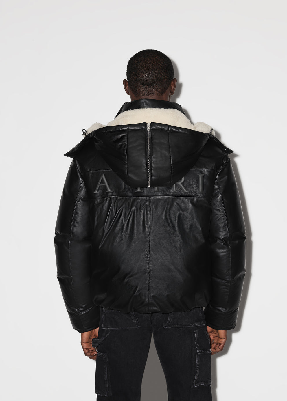 Black Amiri HOODED LEATHER DOWN JACKET | 094586-BTV