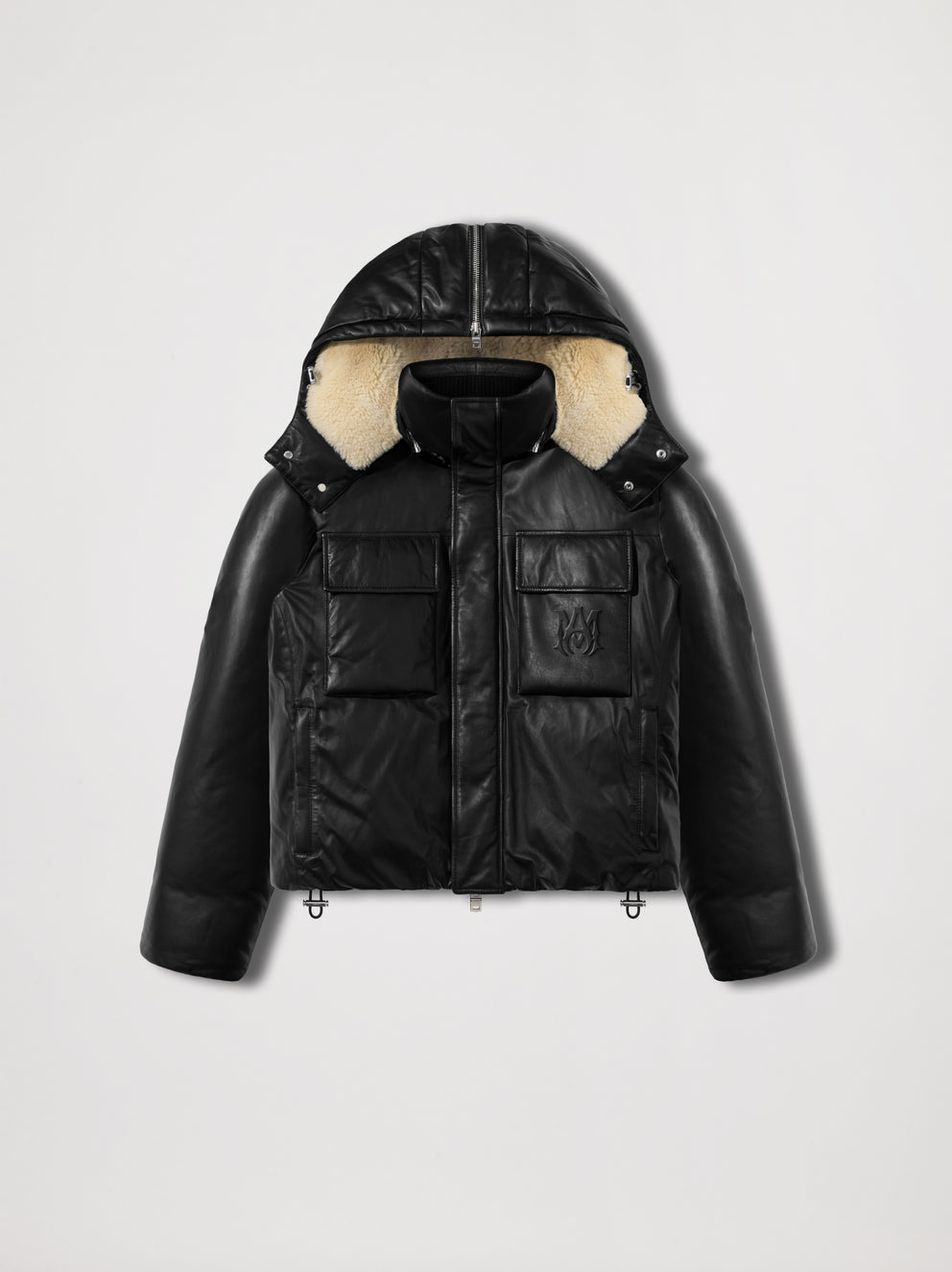 Black Amiri HOODED LEATHER DOWN JACKET | 094586-BTV