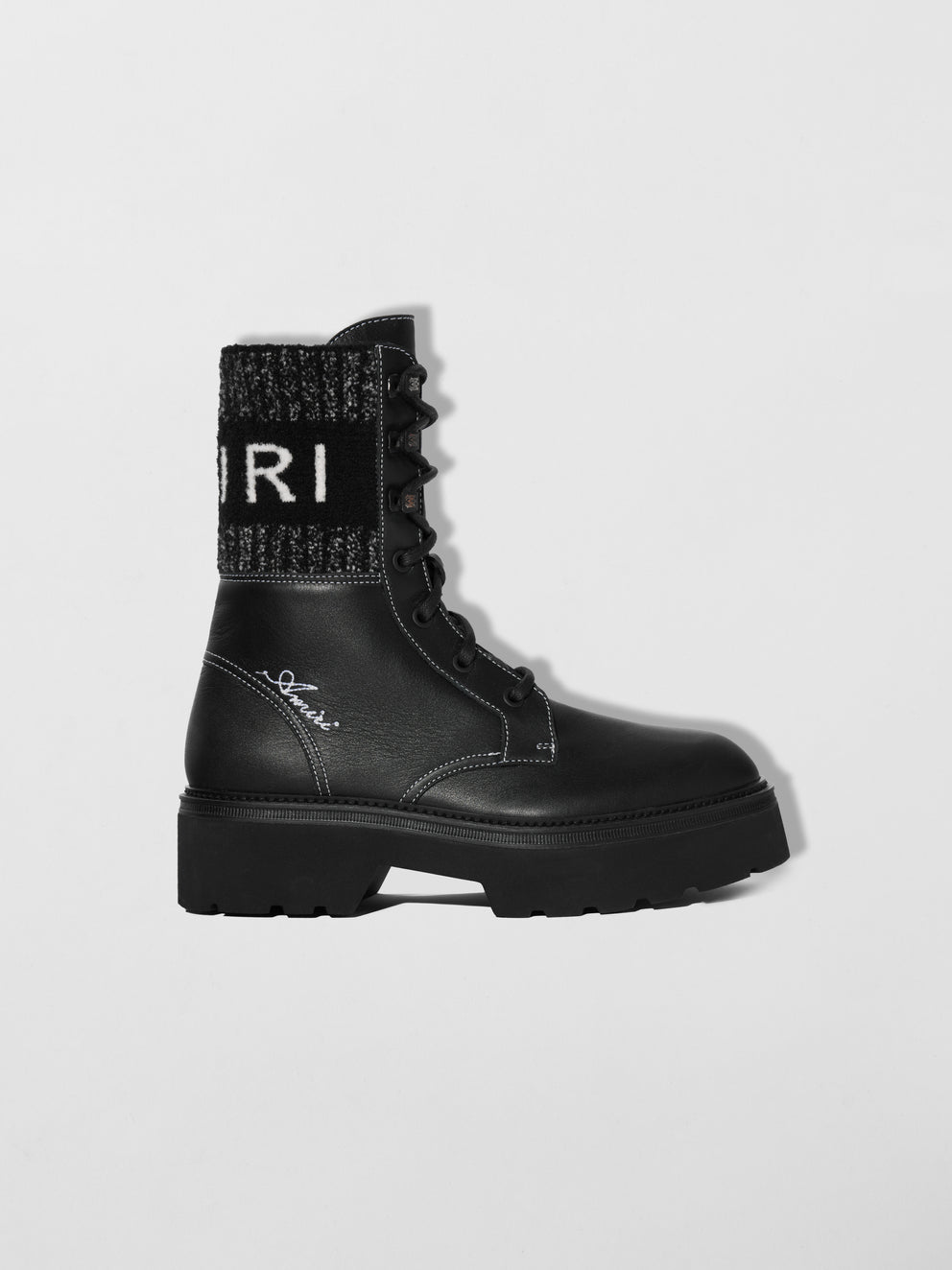 Black Amiri KNIT LOGO COLLAR COMBAT BOOT | 782563-QBS