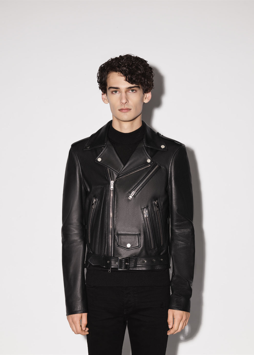 Black Amiri LEATHER BIKER JACKET | 713546-WOA