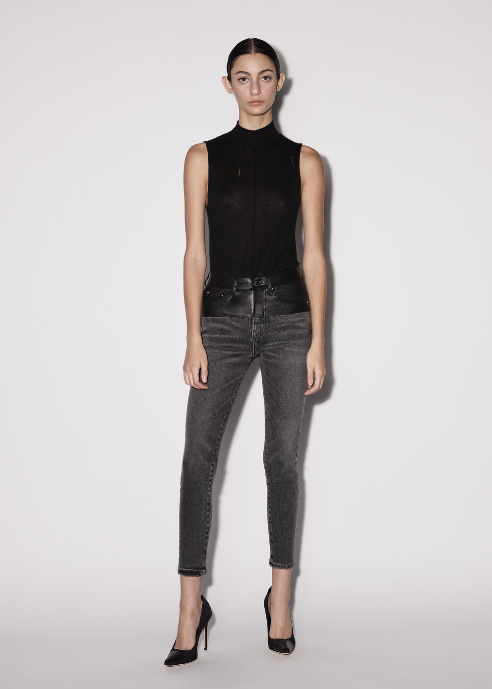 Black Amiri LEATHER CONTRAST SKINNY JEAN | 723915-WLI