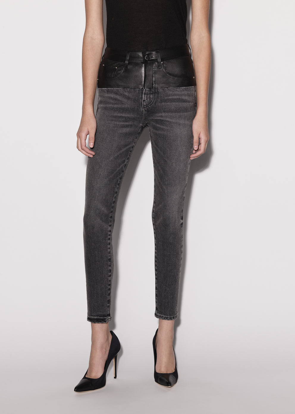 Black Amiri LEATHER CONTRAST SKINNY JEAN | 723915-WLI