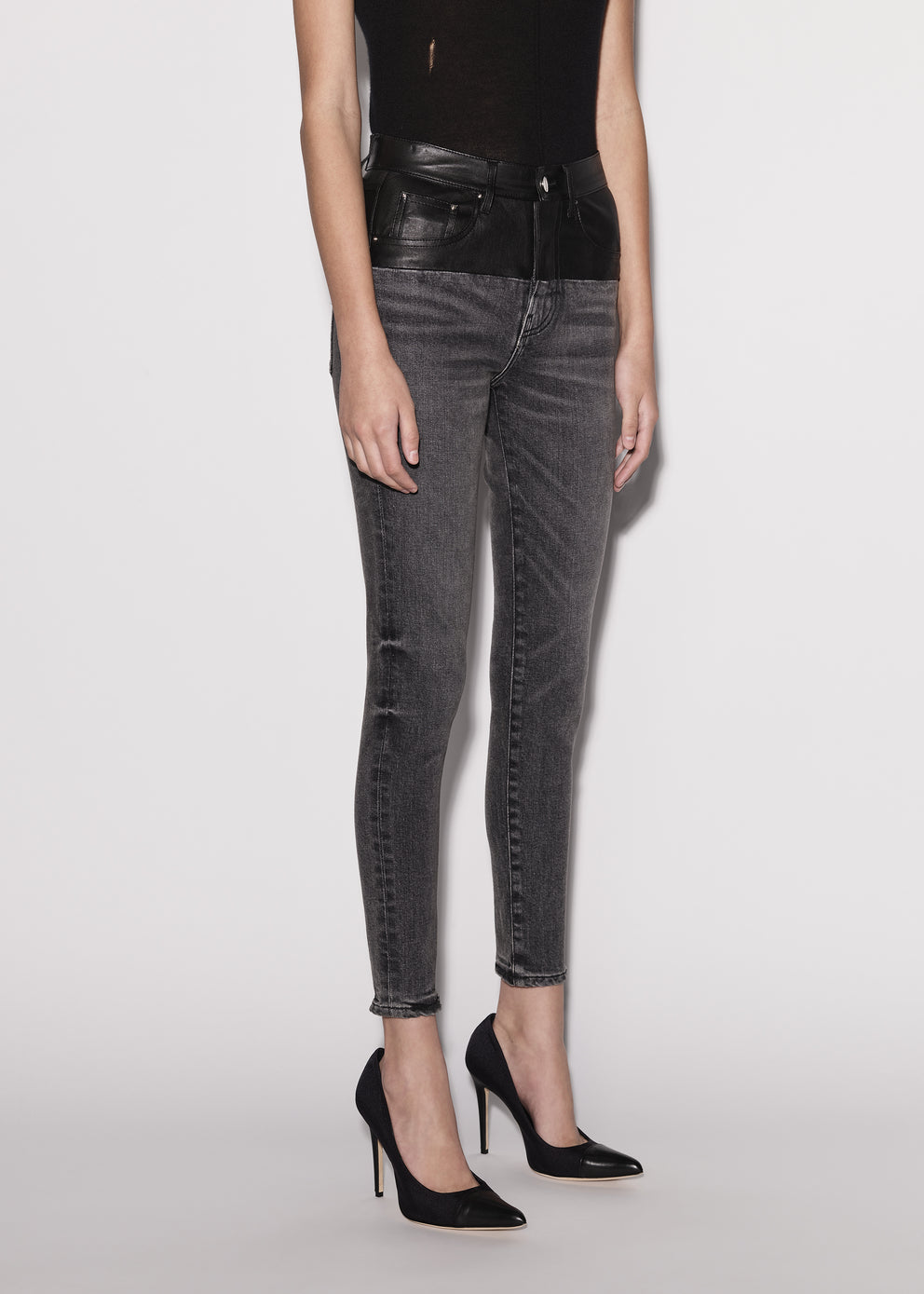 Black Amiri LEATHER CONTRAST SKINNY JEAN | 723915-WLI