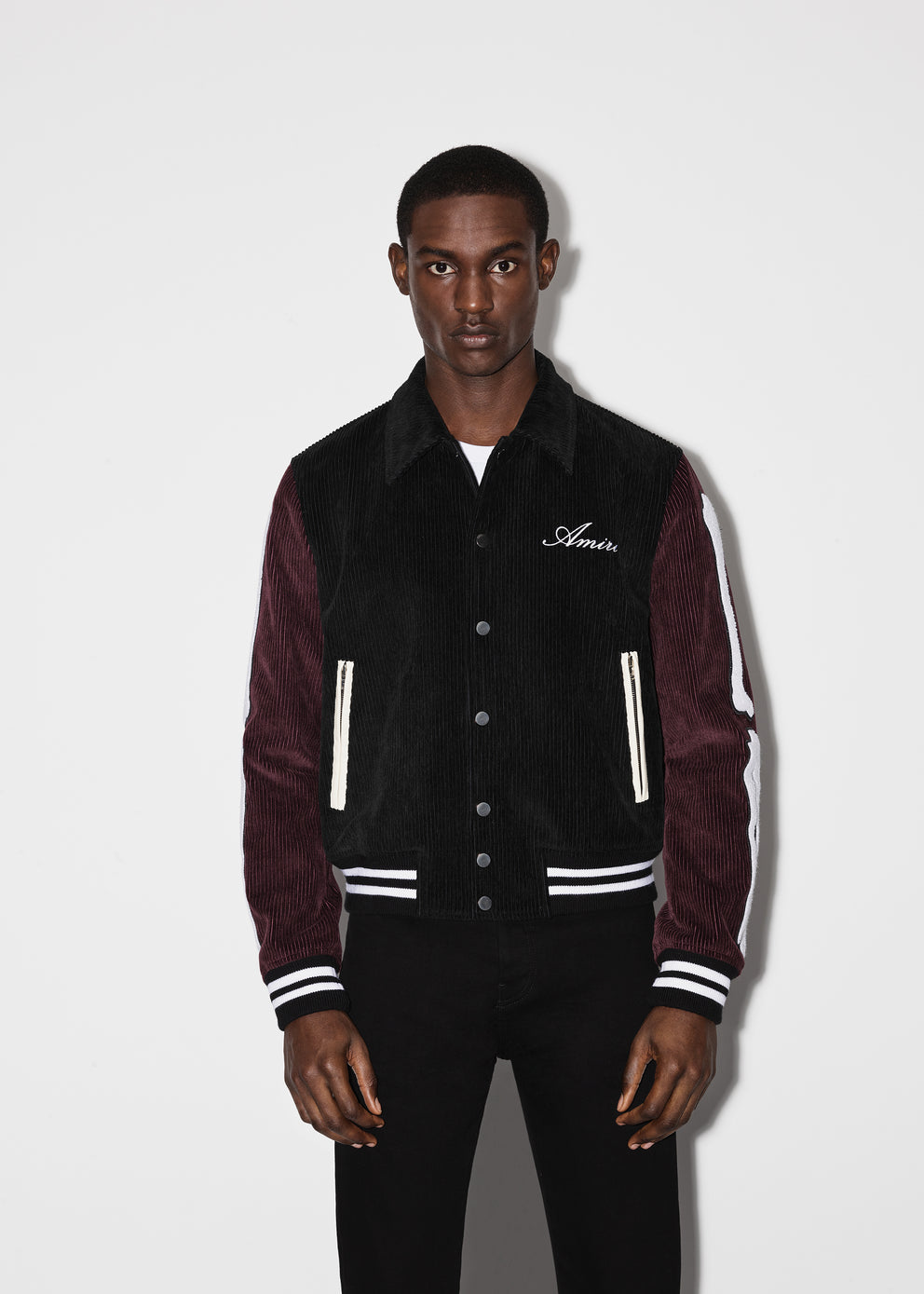 Black / Burgundy Amiri CORDUROY BONES VARSITY JACKET | 920873-GRH