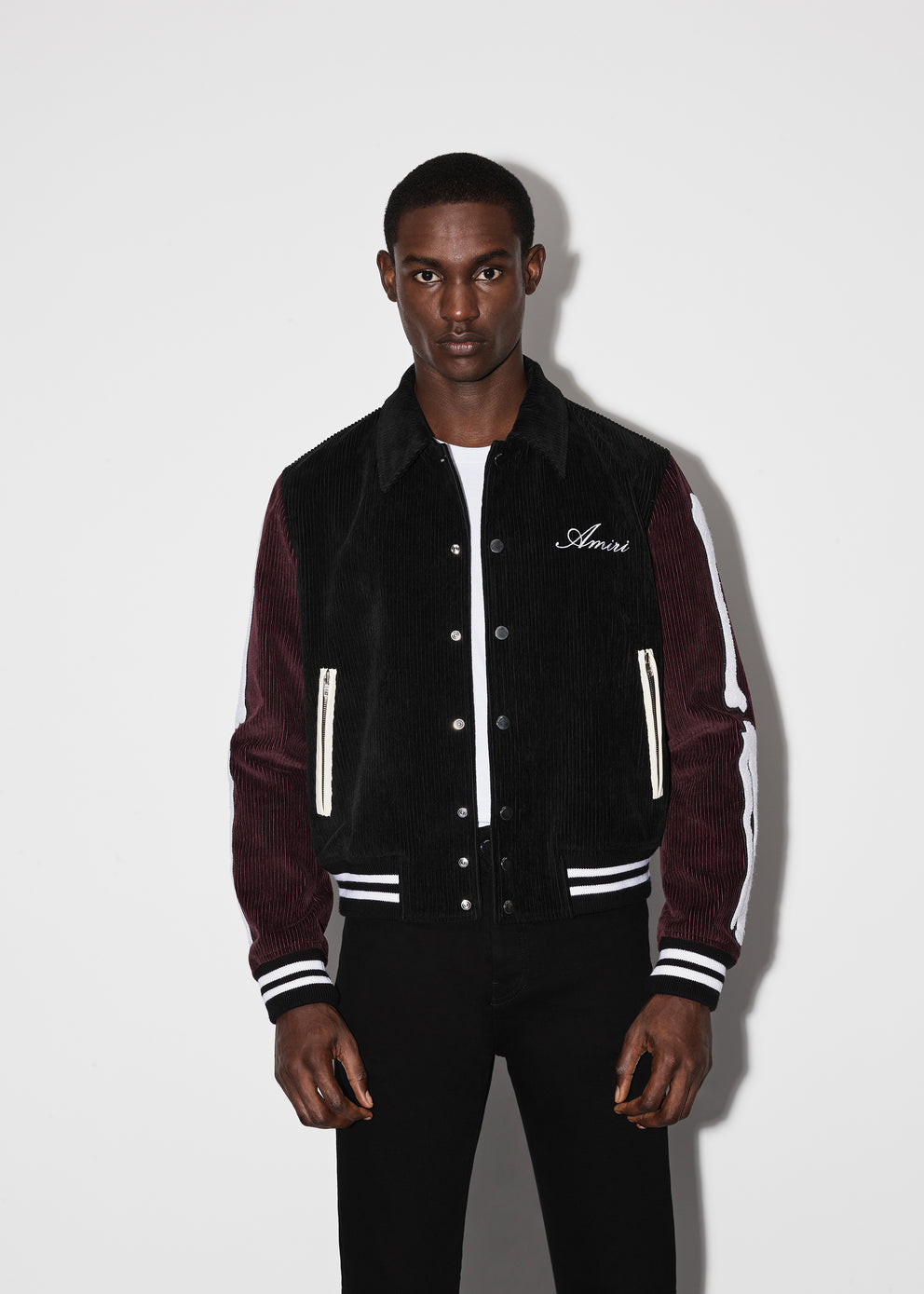 Black / Burgundy Amiri CORDUROY BONES VARSITY JACKET | 920873-GRH