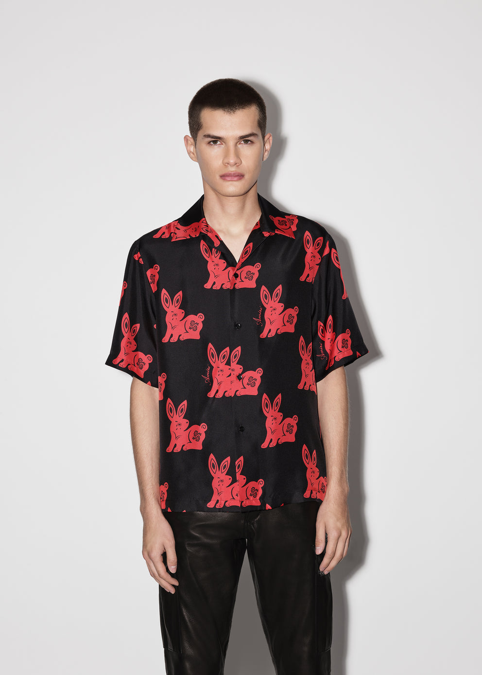 Black / Red Amiri RABBIT ALLOVER BOWLING SHIRT | 345296-XGC