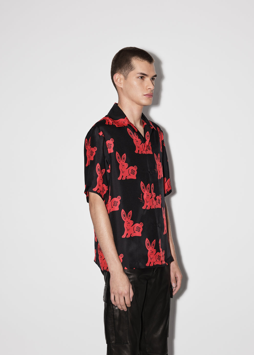 Black / Red Amiri RABBIT ALLOVER BOWLING SHIRT | 345296-XGC