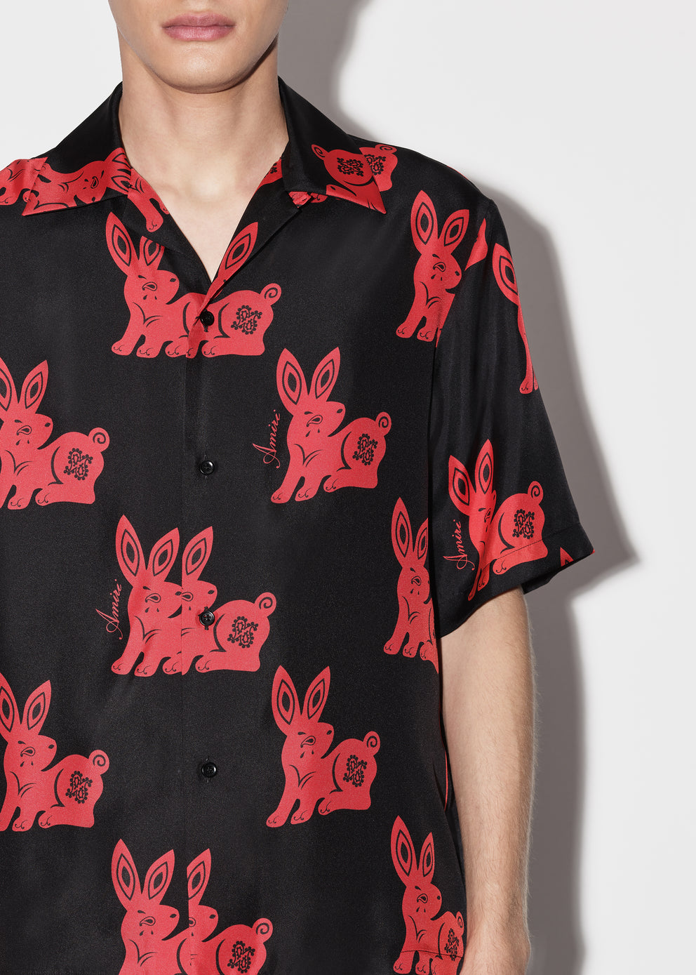 Black / Red Amiri RABBIT ALLOVER BOWLING SHIRT | 345296-XGC