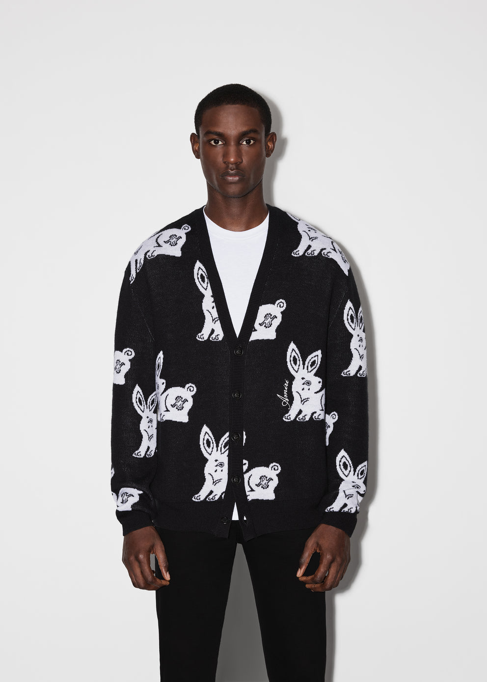 Black / White Amiri RABBIT REPEAT CARDIGAN | 172408-KGR