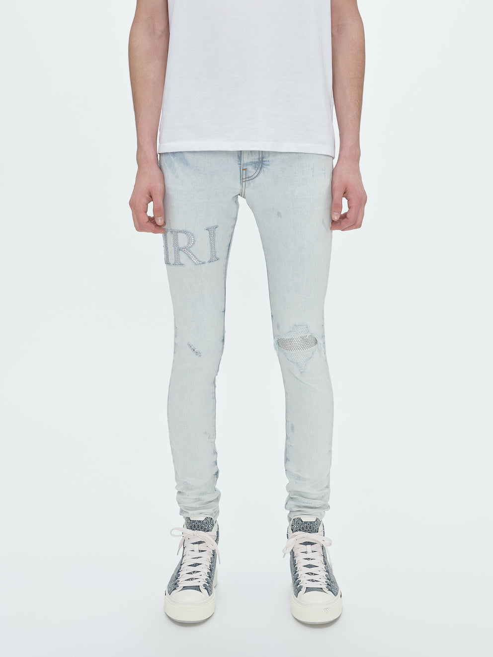 Bleached Indigo Amiri CRYSTAL EMBELLISHED LOGO JEAN | 893250-BLQ