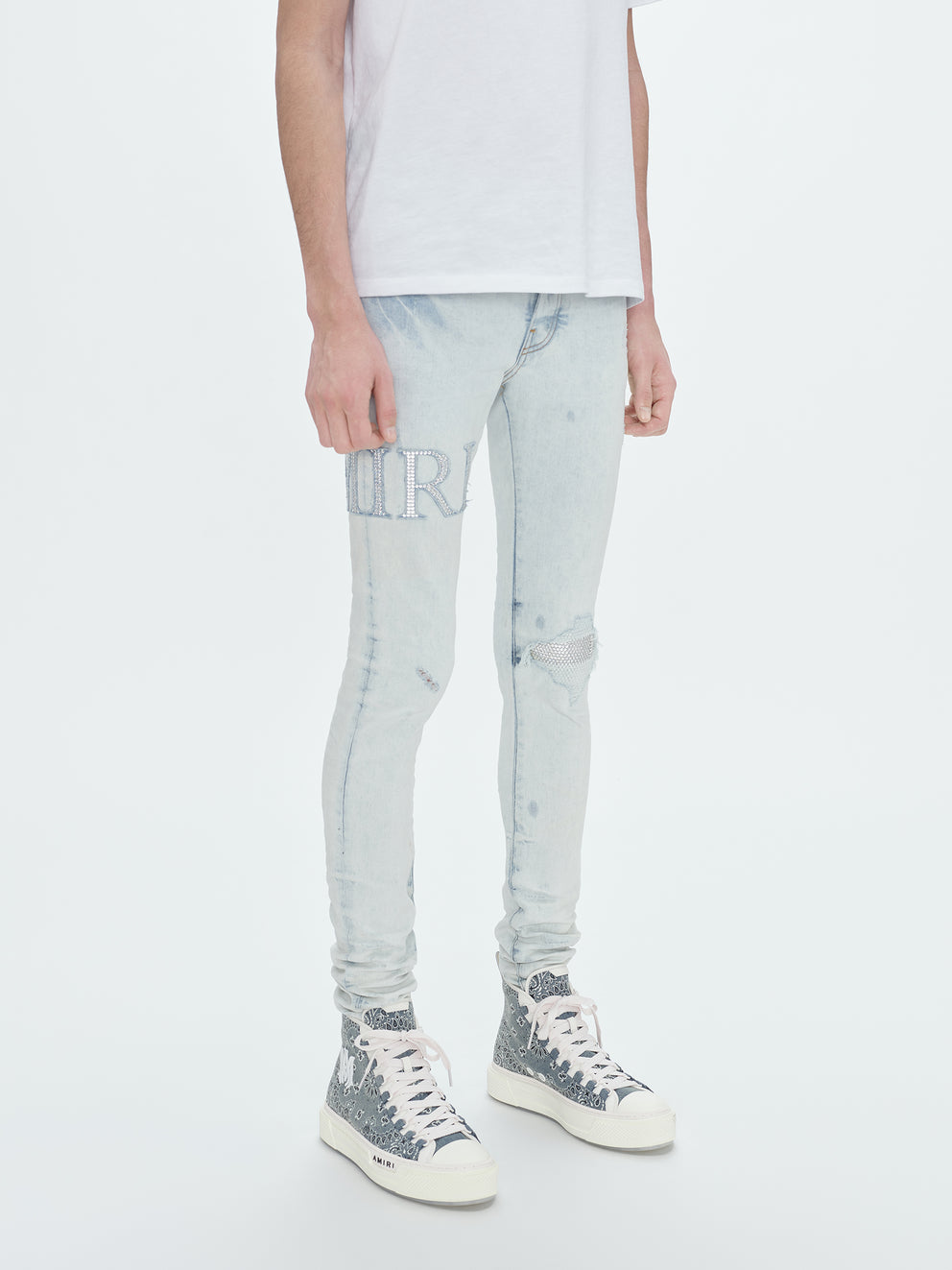 Bleached Indigo Amiri CRYSTAL EMBELLISHED LOGO JEAN | 893250-BLQ