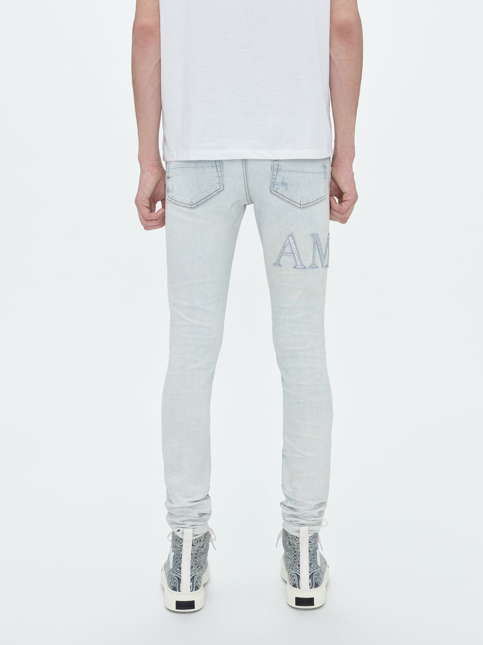 Bleached Indigo Amiri CRYSTAL EMBELLISHED LOGO JEAN | 893250-BLQ