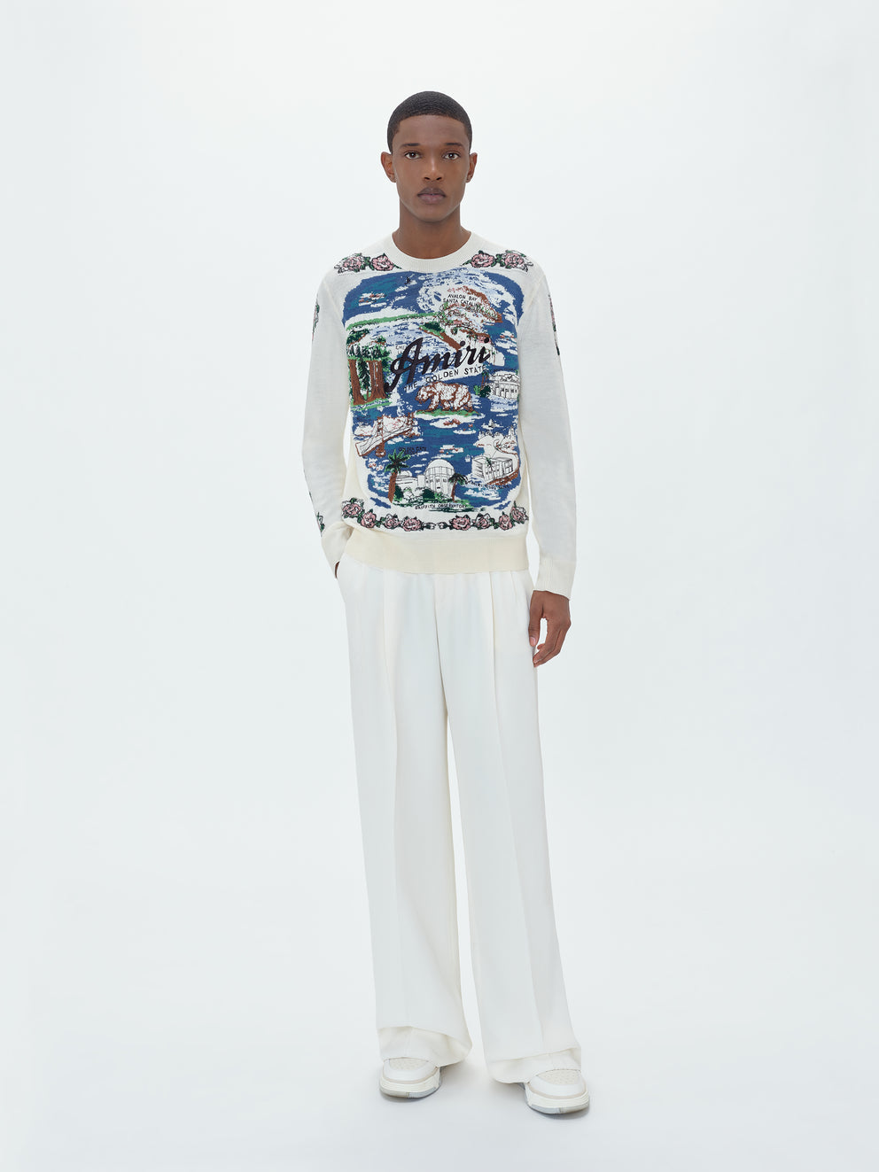 Blue / Alabaster Amiri ALOHA LANDSCAPE JACQUARD CREW | 043275-CET