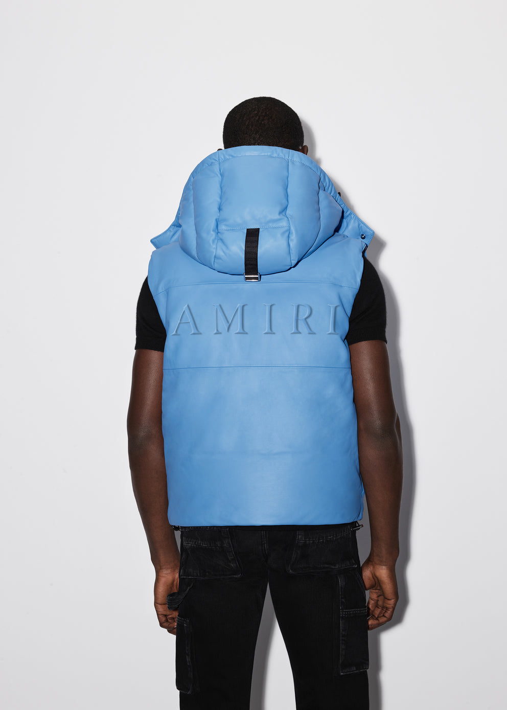 Blue Amiri HOODED LEATHER DOWN GILET | 627954-YGL