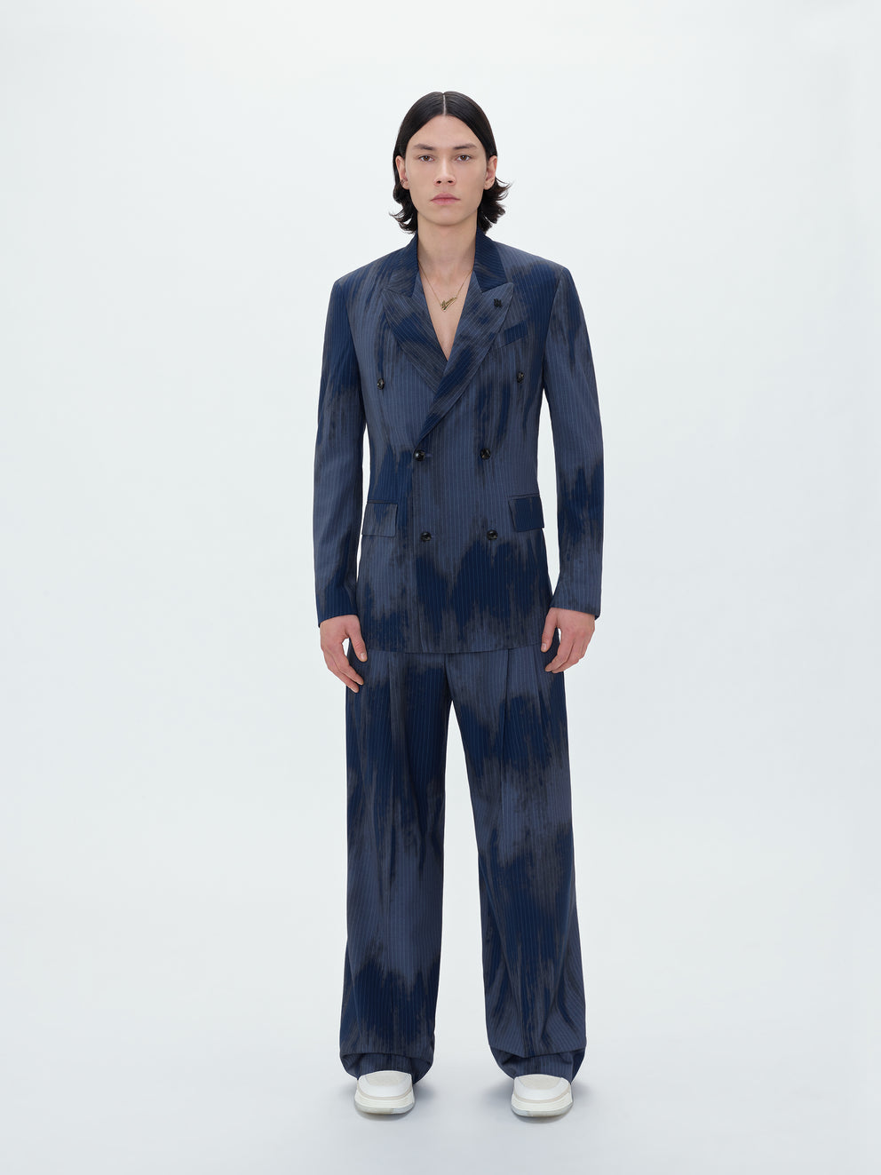 Blue Amiri RELAXED DOUBLE BUTTON PINSTRIPE BLAZER | 561234-UJP