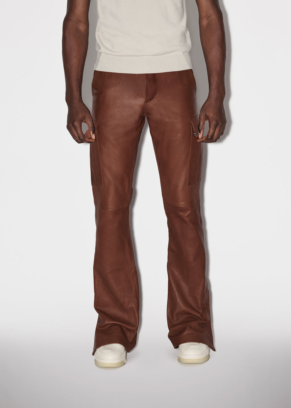 Brown Amiri LEATHER CARGO FLARE | 985406-UID