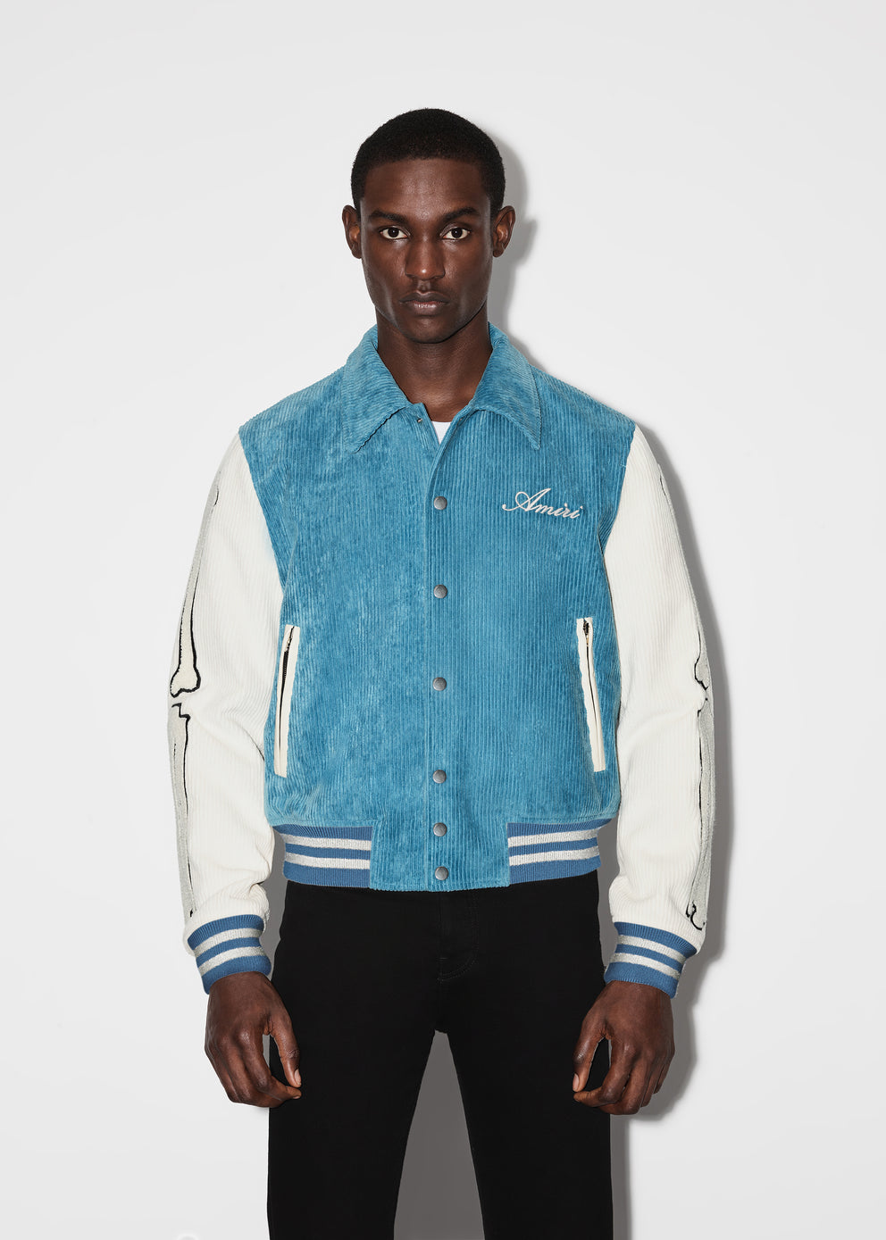 Carolina Blue Amiri CORDUROY BONES VARSITY JACKET | 813279-AEK