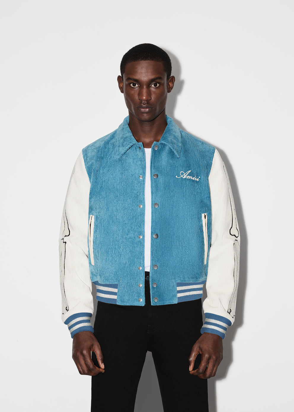 Carolina Blue Amiri CORDUROY BONES VARSITY JACKET | 813279-AEK