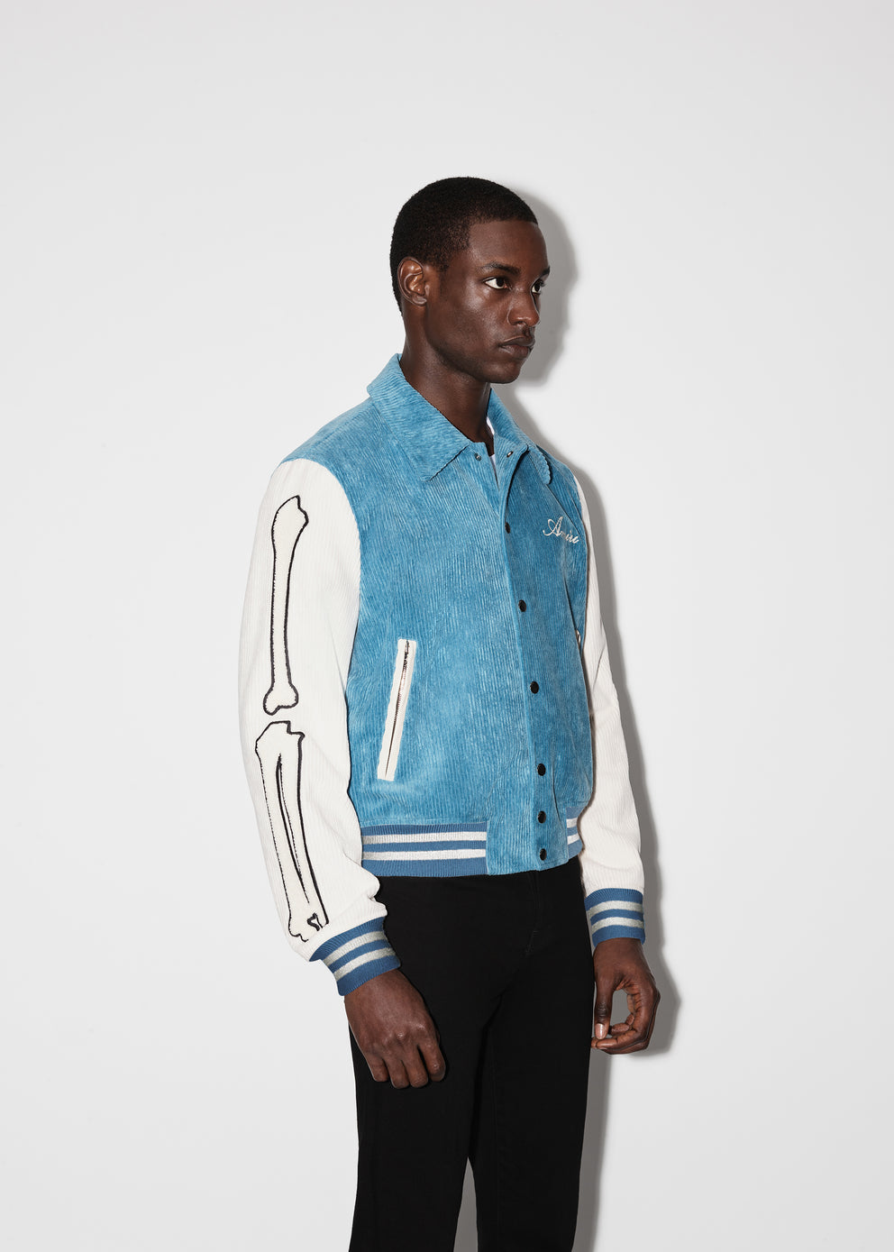 Carolina Blue Amiri CORDUROY BONES VARSITY JACKET | 813279-AEK