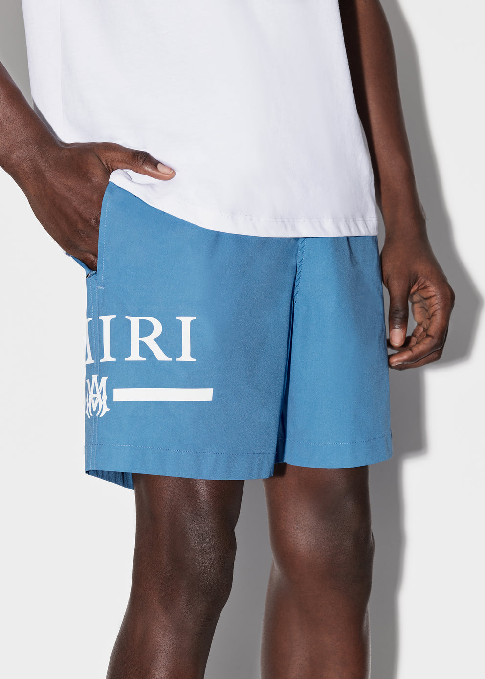 Carolina Blue Amiri M.A. BAR LOGO SWIM TRUNKS | 749105-QHT