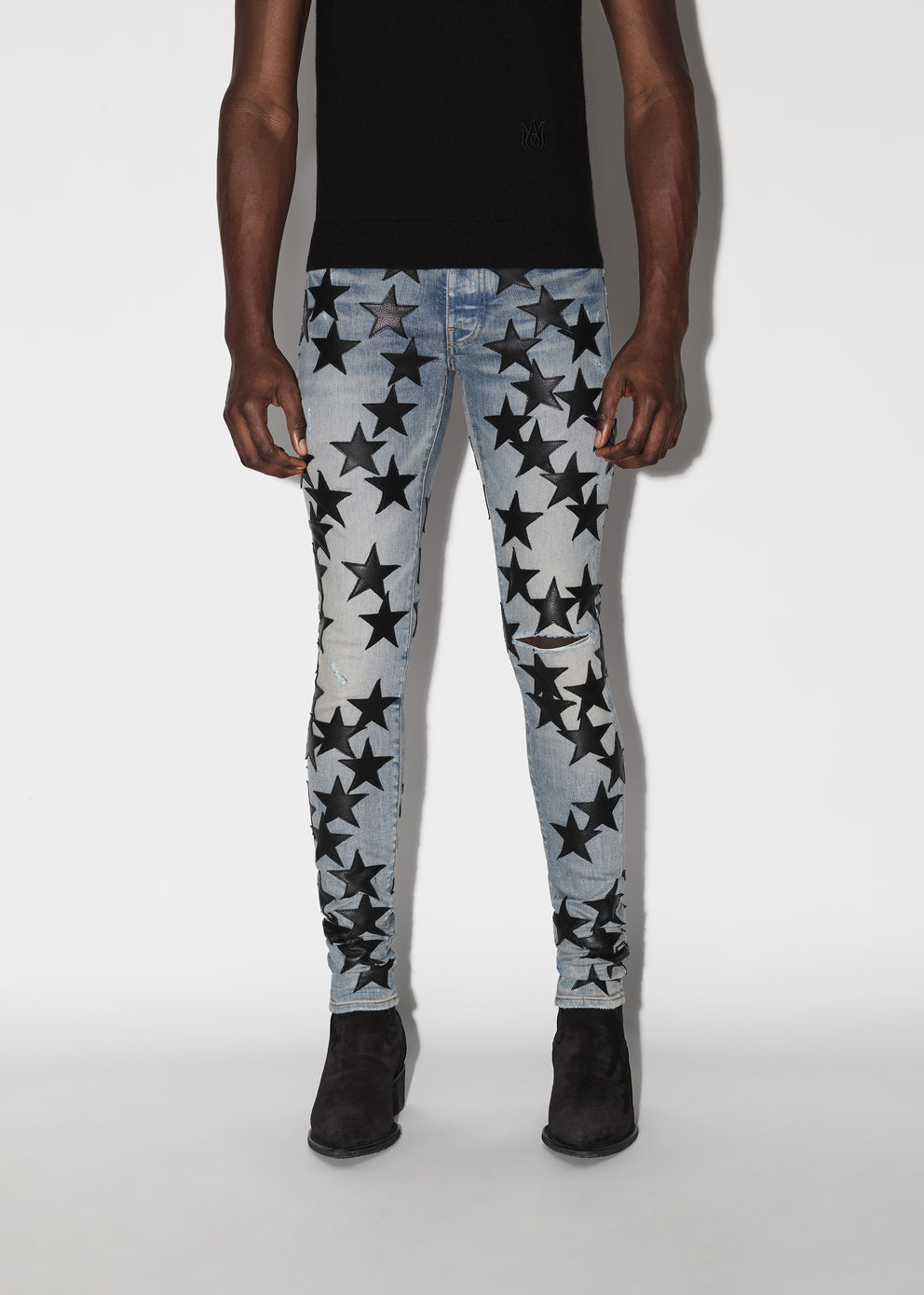 Clay Indigo Amiri CHEMIST LEATHER STARS JEAN | 867125-RHD