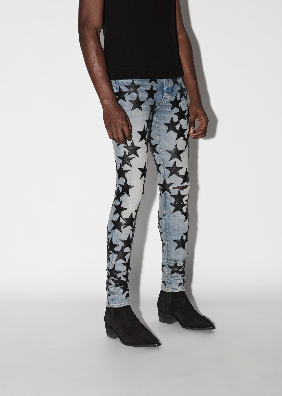 Clay Indigo Amiri CHEMIST LEATHER STARS JEAN | 867125-RHD