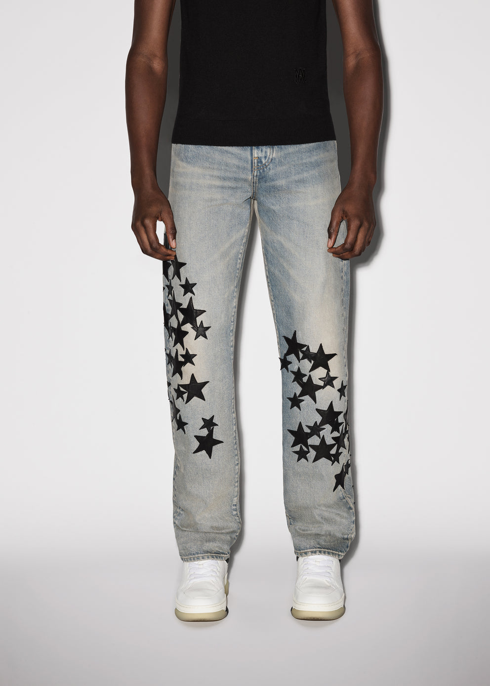 Clay Indigo Amiri LEATHER STAR STRAIGHT JEAN | 036491-RIK