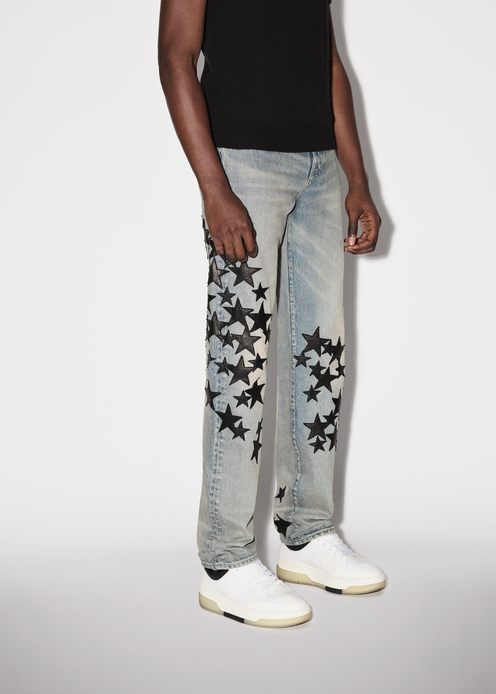 Clay Indigo Amiri LEATHER STAR STRAIGHT JEAN | 036491-RIK