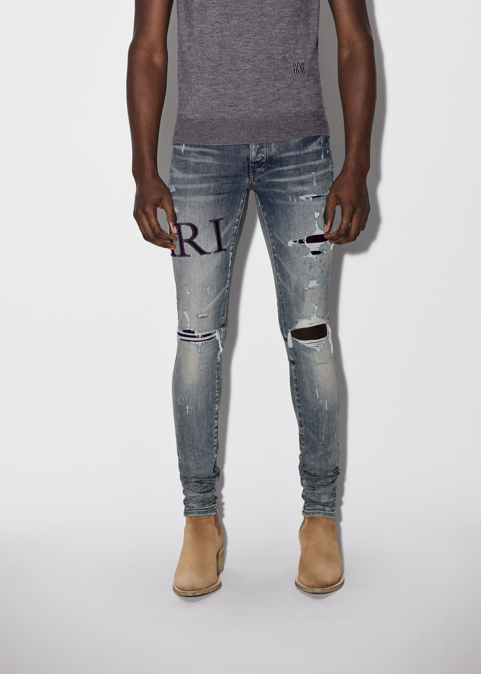 Clay Indigo Amiri SERIF LOGO JEAN | 150834-AMZ