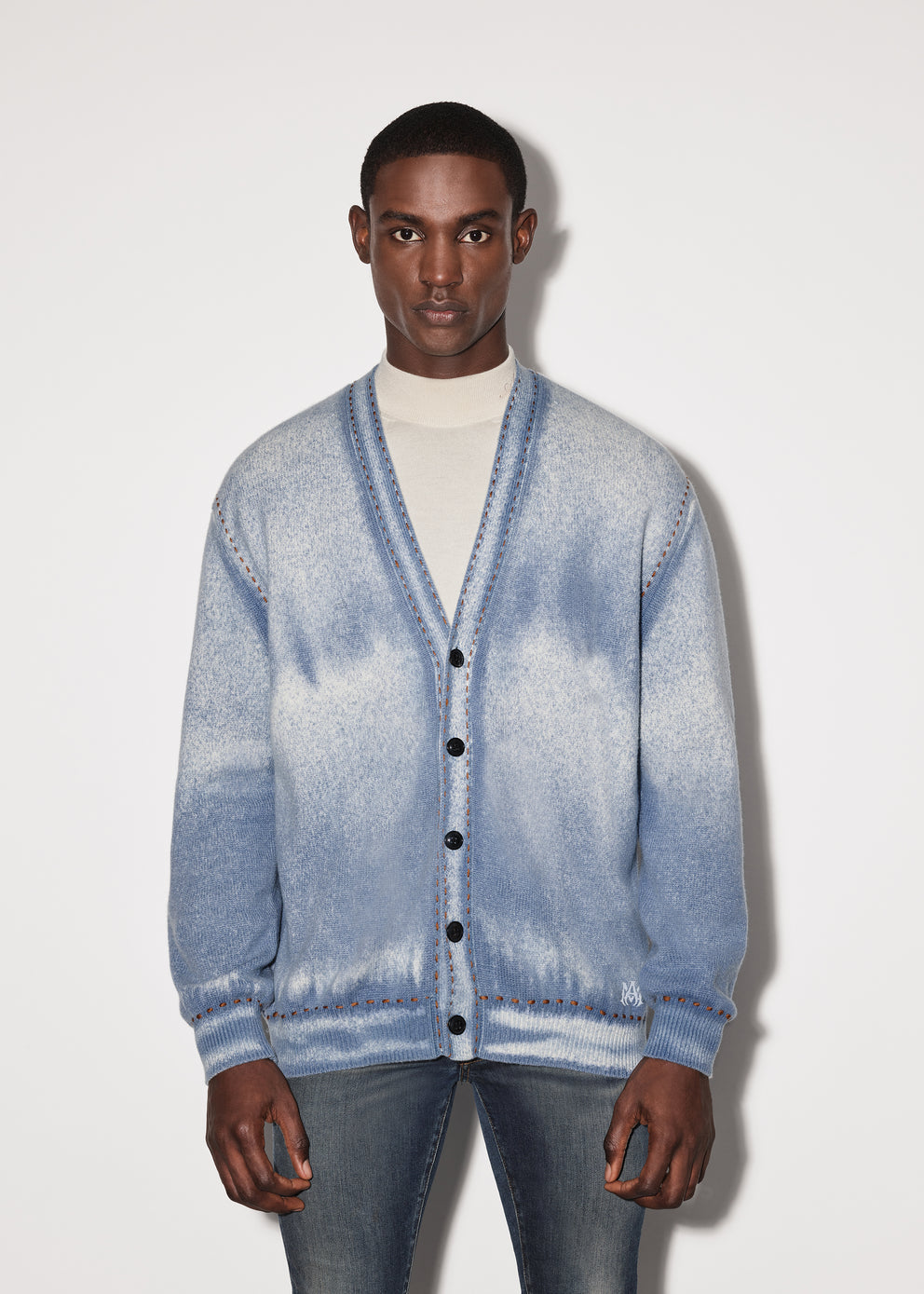 Dusty Blue Amiri PIGMENT SPRAY CARDIGAN | 059147-BHO