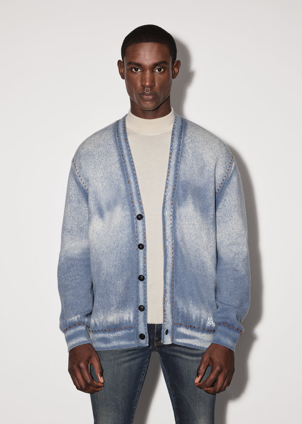 Dusty Blue Amiri PIGMENT SPRAY CARDIGAN | 059147-BHO