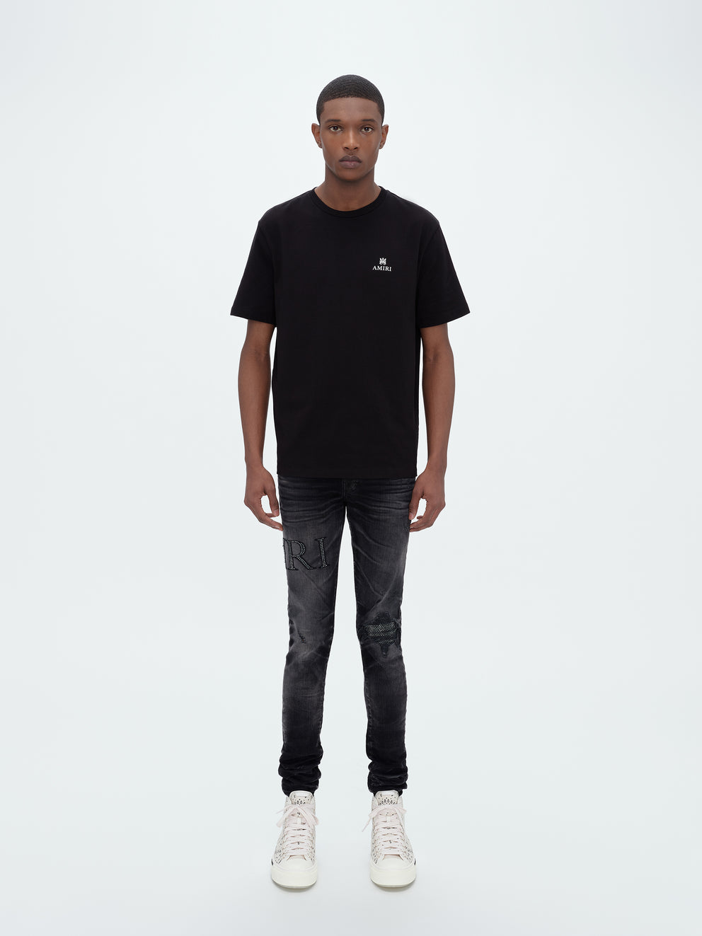 Faded Black Amiri CRYSTAL EMBELLISHED LOGO JEAN | 340819-VRX