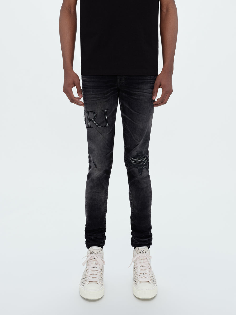 Faded Black Amiri CRYSTAL EMBELLISHED LOGO JEAN | 340819-VRX