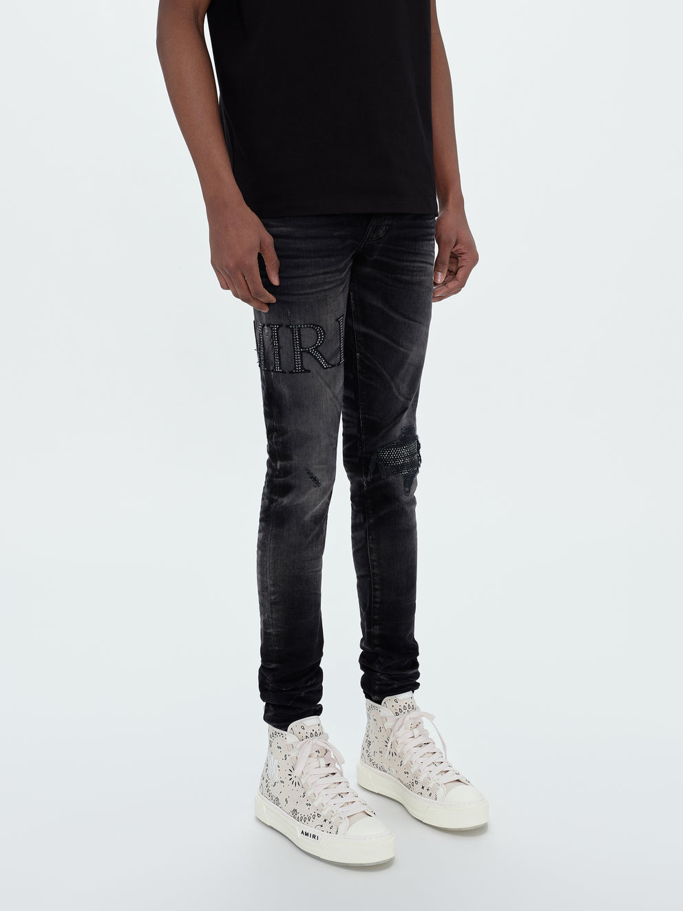 Faded Black Amiri CRYSTAL EMBELLISHED LOGO JEAN | 340819-VRX