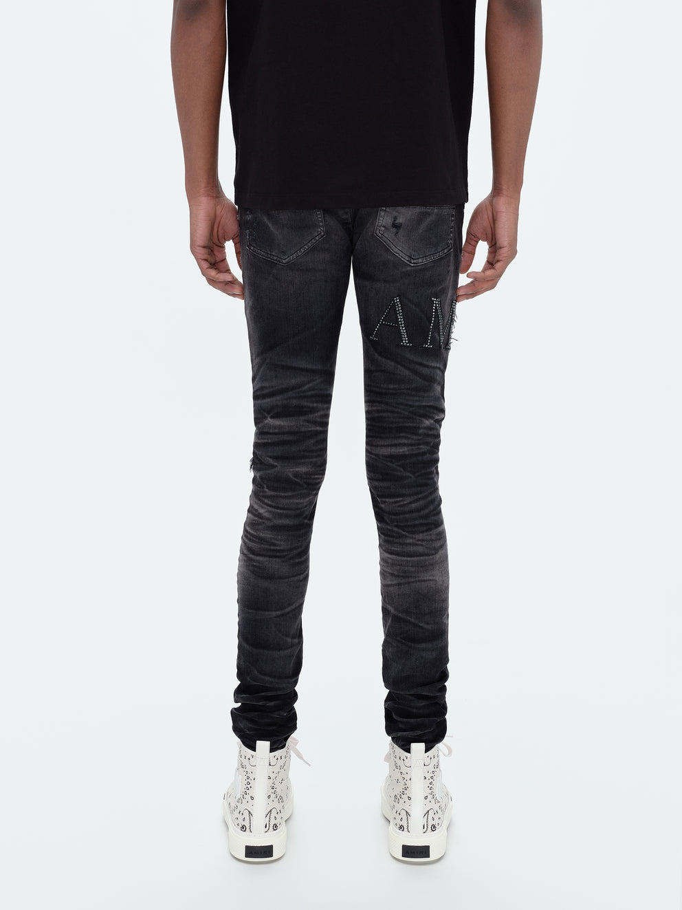 Faded Black Amiri CRYSTAL EMBELLISHED LOGO JEAN | 340819-VRX