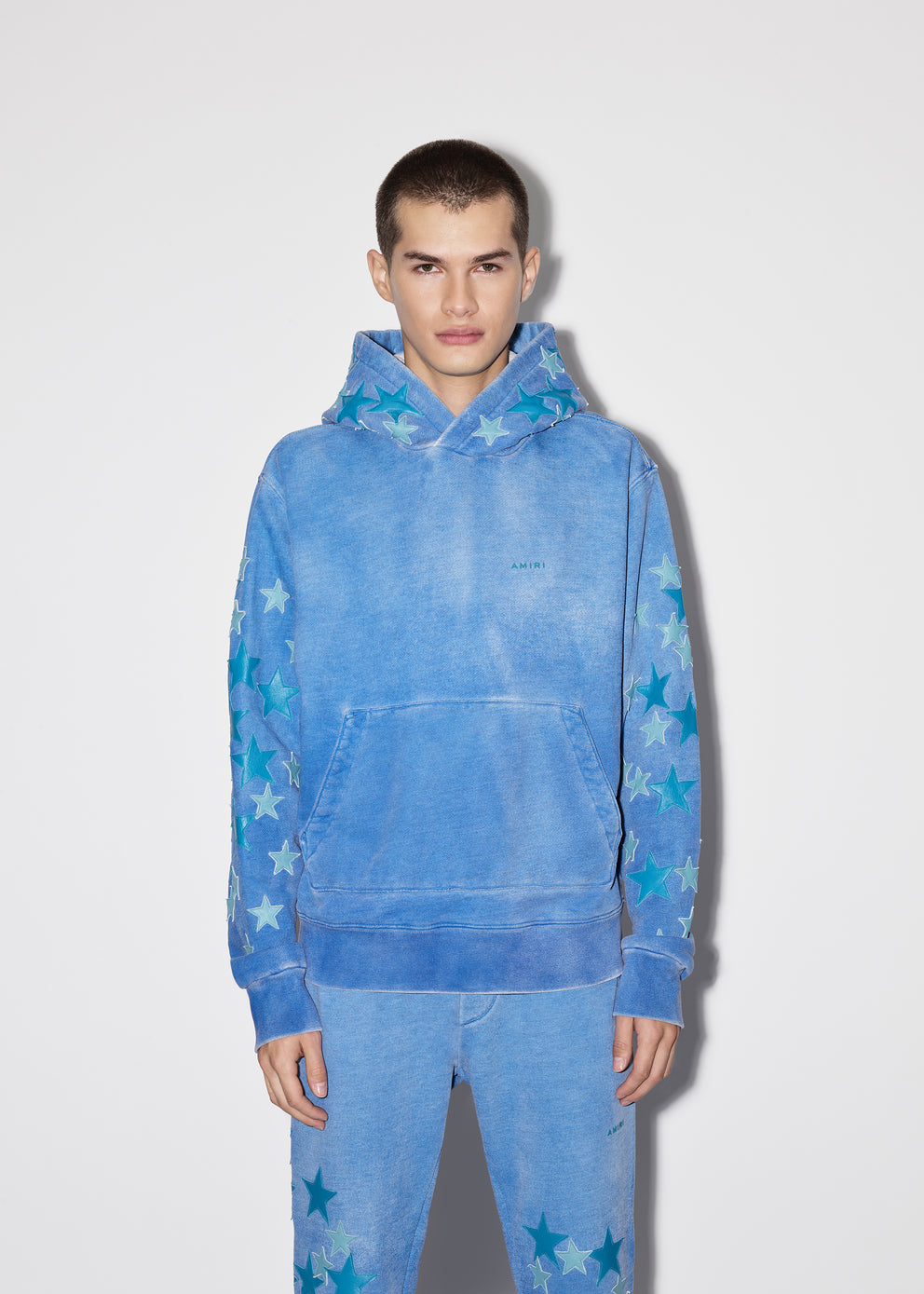 Heather Carolina Blue Amiri PIGMENT SPRAY STAR HOODIE | 217560-WDR