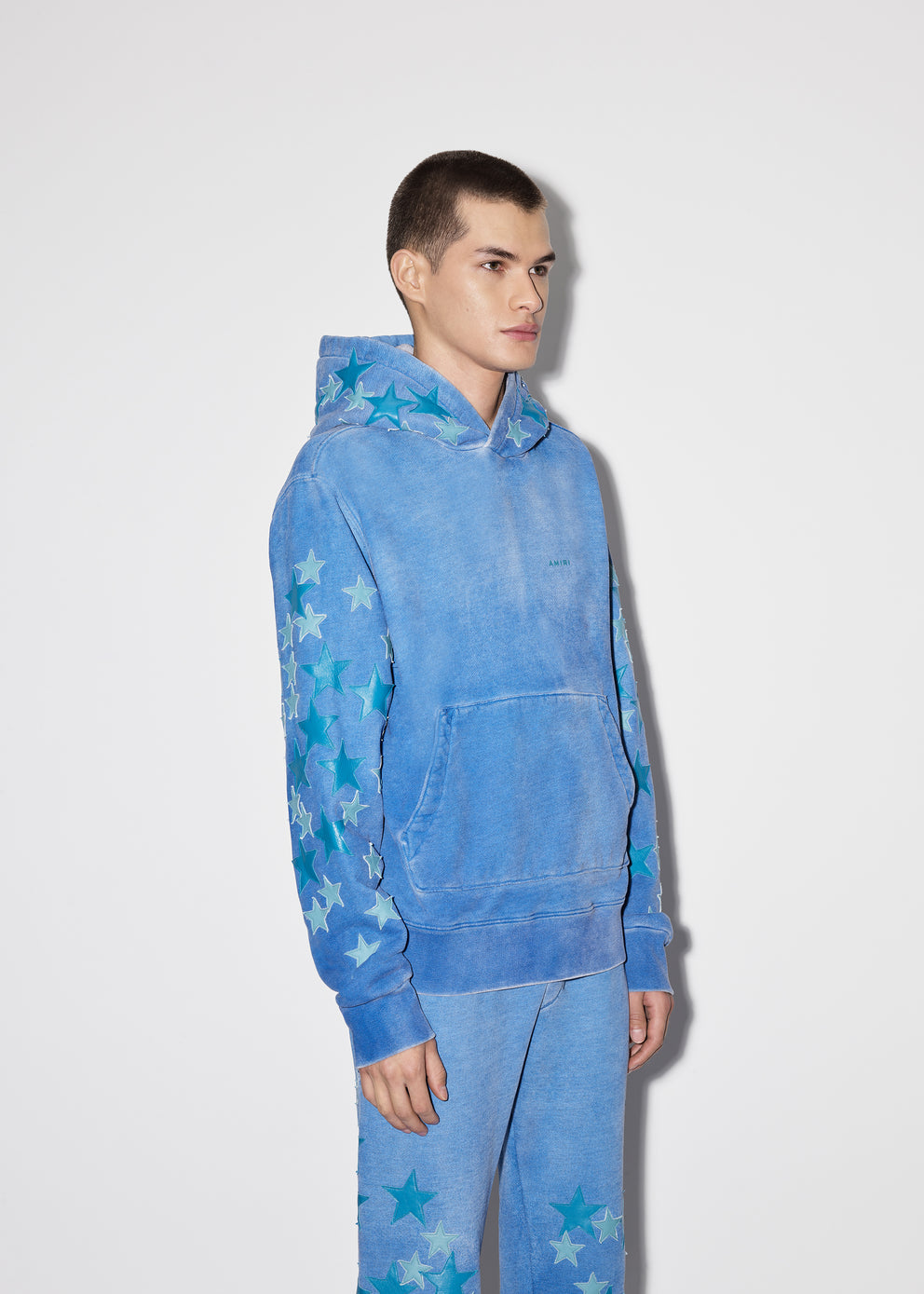 Heather Carolina Blue Amiri PIGMENT SPRAY STAR HOODIE | 217560-WDR